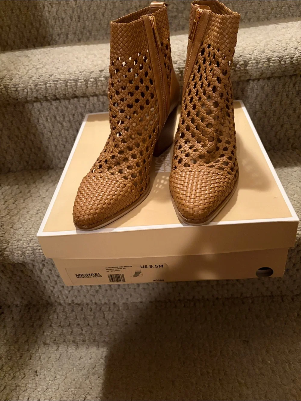 Michael Kors Augustine  Tan Woven Pointed-Toe Ankle Booties
